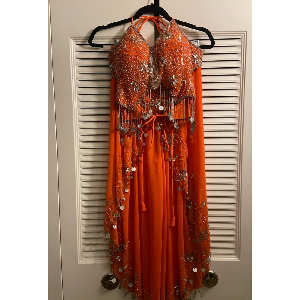 Bedlah Belly Dancing Costume Set: Beaded Harem Pants & Crop Top
